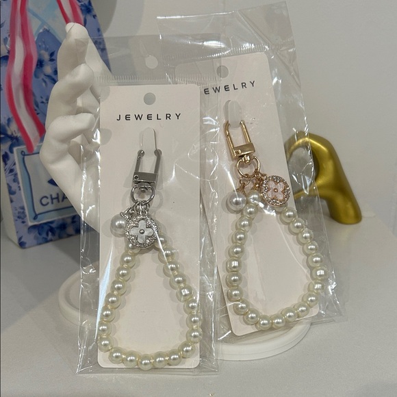 Accessories - Pearl Beaded Keychain Strap with Floral Charm - Choose 1